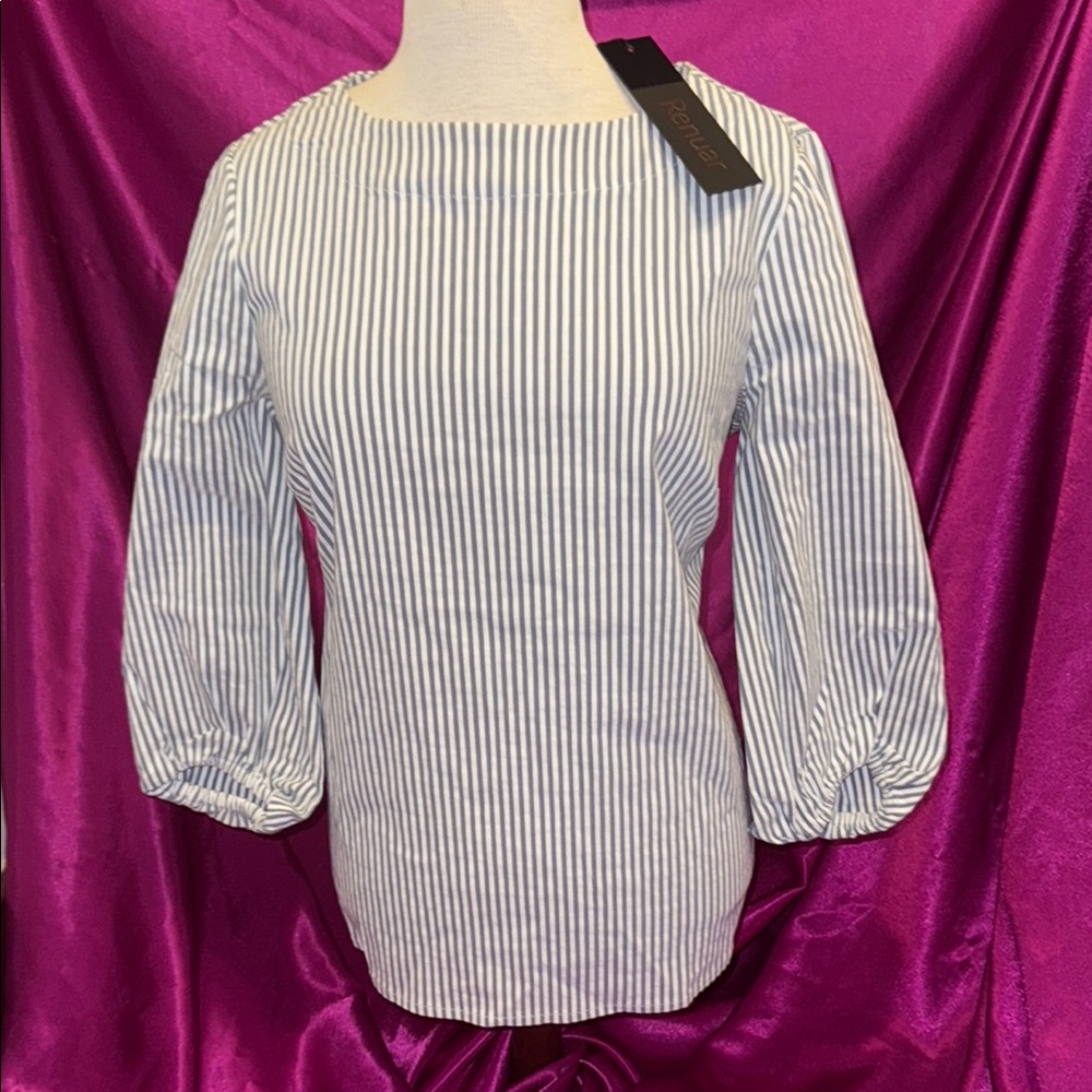 NWT by Renuar size XS, fits baggier. Blue Striped Women's Top